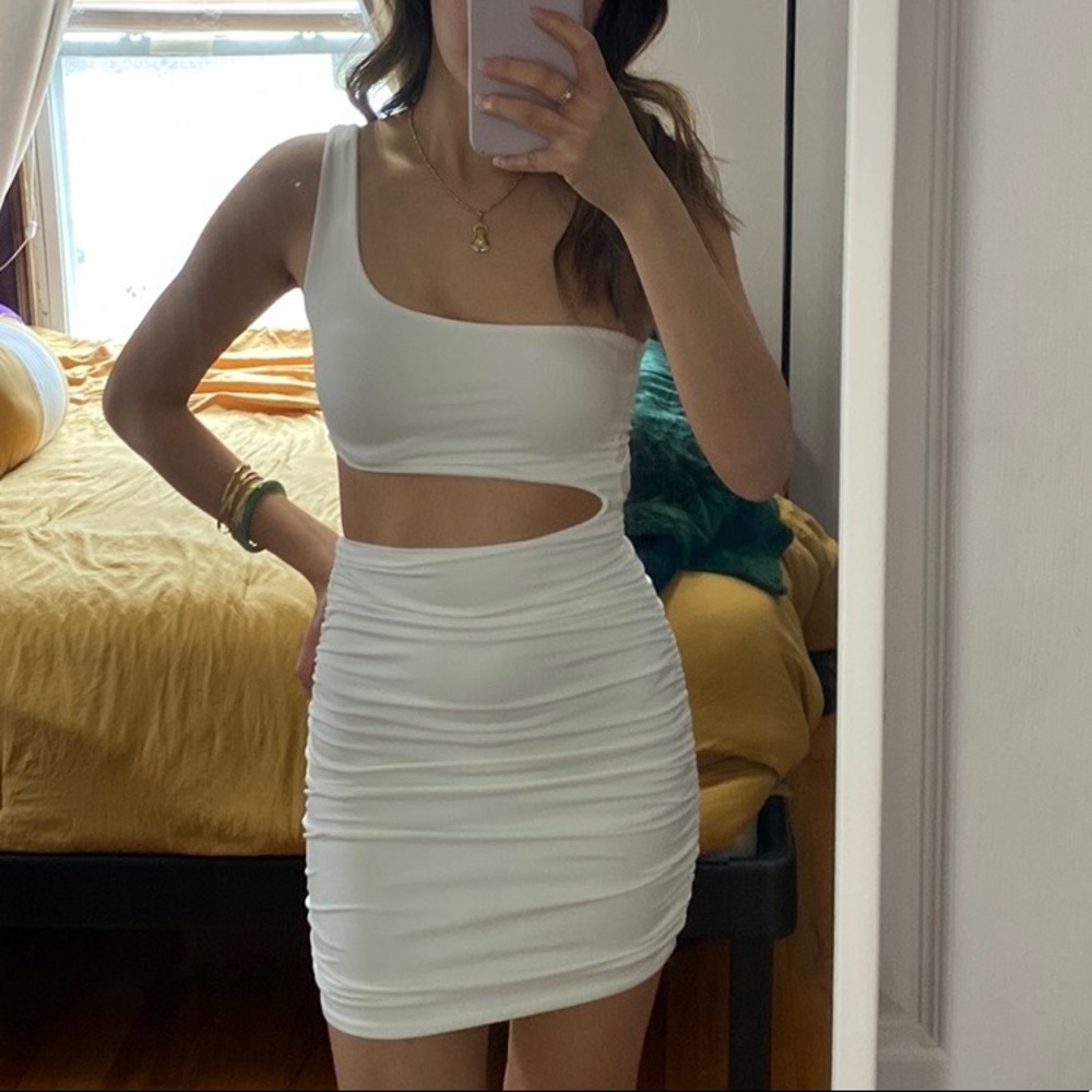 SOLD ‼️‼️‼️One shoulder cut out white dress
